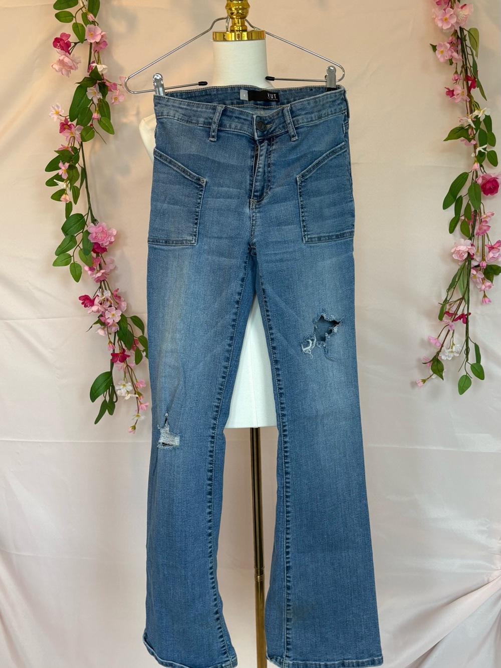 Kut from the Kloth Blue Distressed Flare Jeans